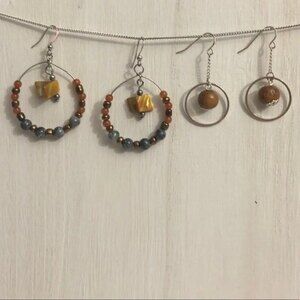 Two Pairs BOHO Dangle Beaded Hoop Earrings
